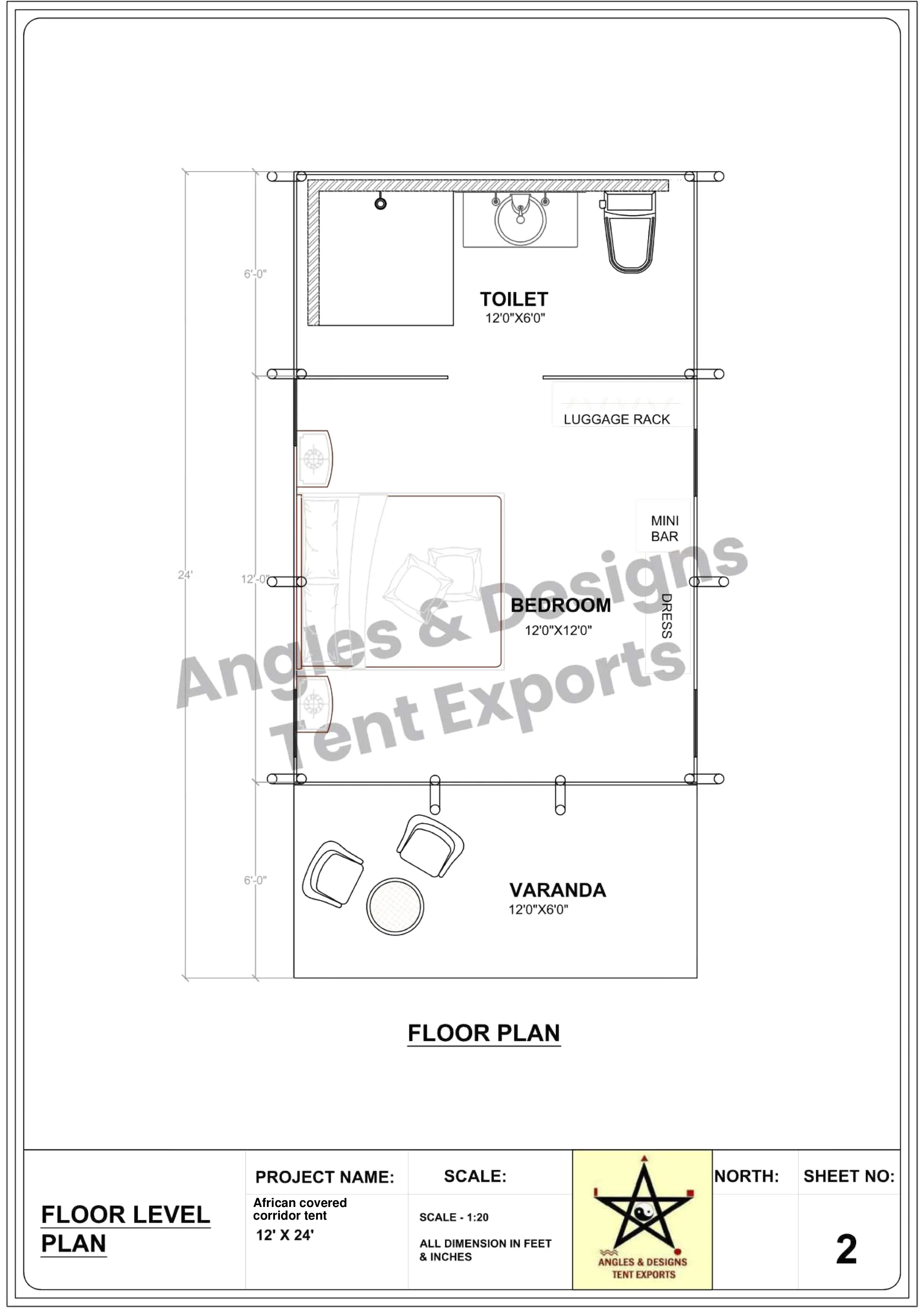 12x24 Tent Floor Level Plan